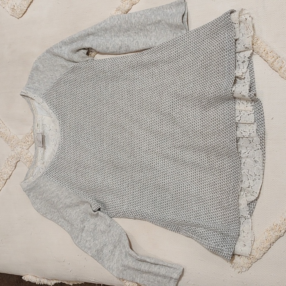 Gray Women's Sweater with Lace Hem